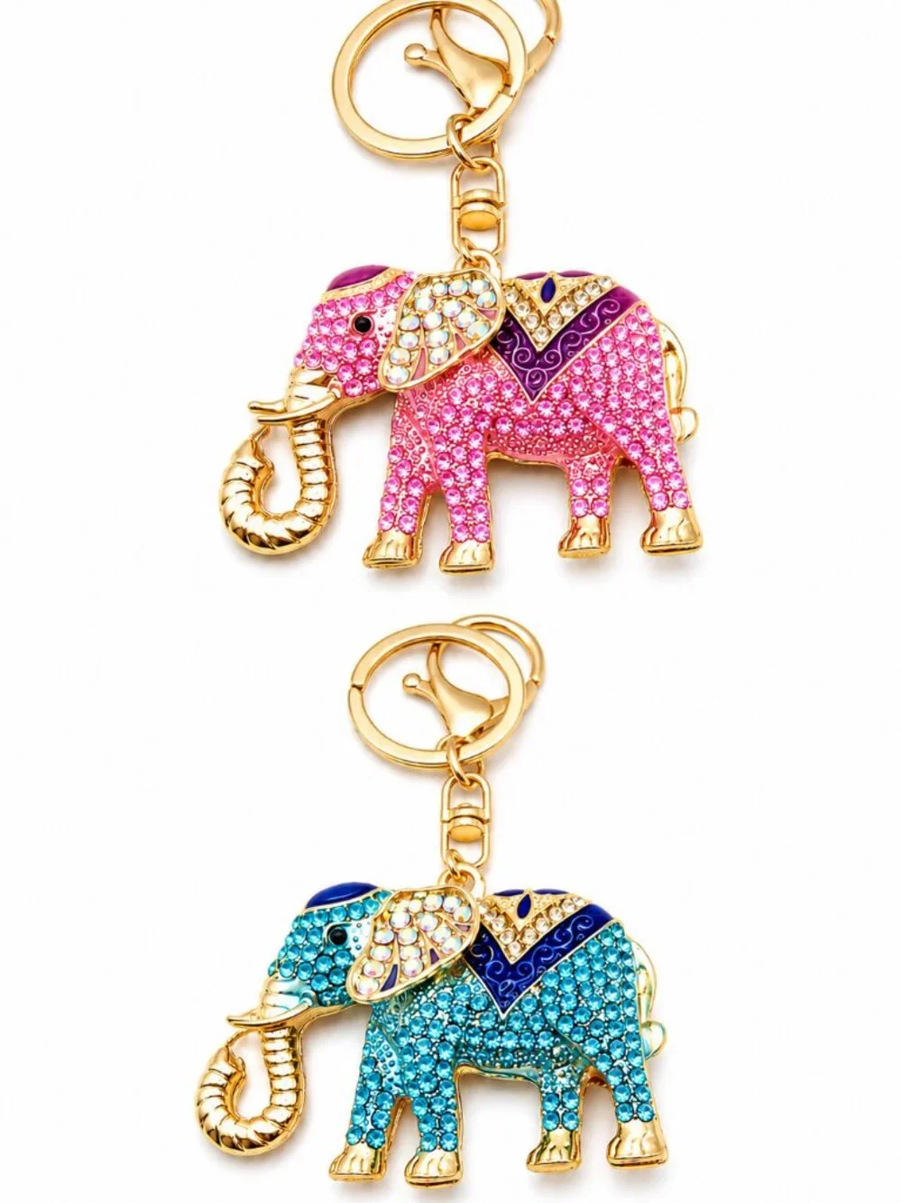 3 for $18 Elephant keychains faux crystals choice of color gold tone 3D NIP